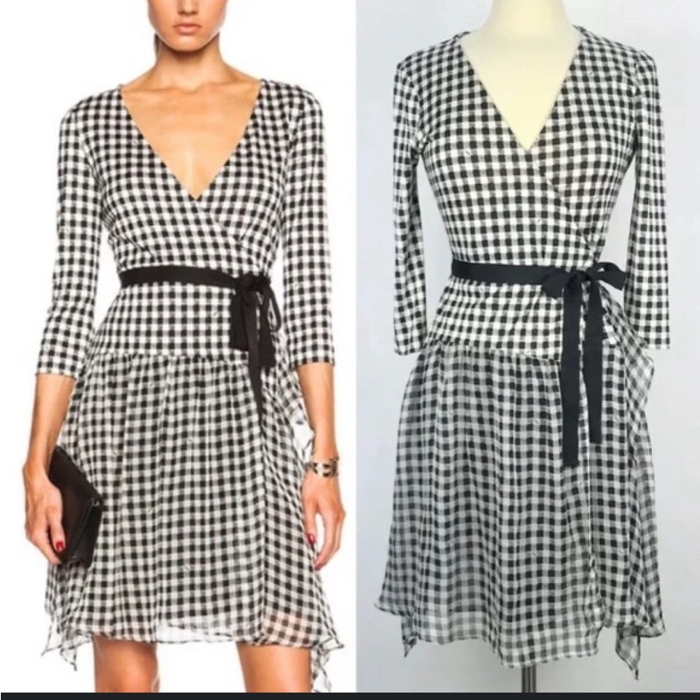 Diane von furstenberg checkered pattern silk wrap dress size 4